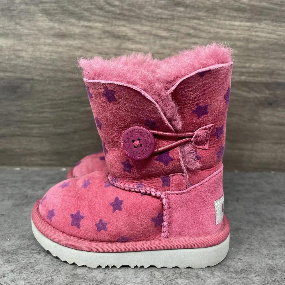 UGG Bailey Button Boot Kids Size 6 Toddler Baby Girls Pink Star Pattern